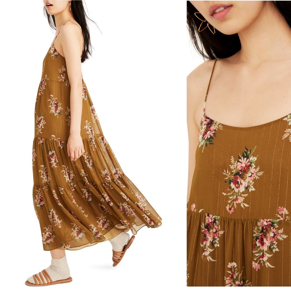 Madewell Metallic Corsage Tiered Midi Dress sz 6